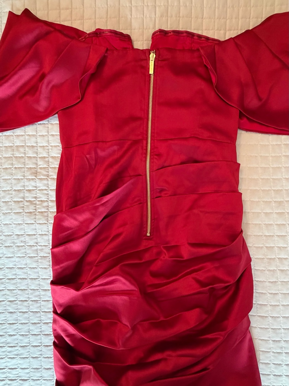 Miss Circle Burgundy/Wine Satin Off-the-Shoulder Ruched Mini Dress – Size XL - Picture 13 of 16